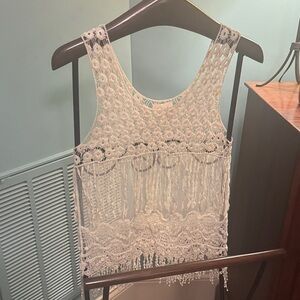 Cream Lace Fringe Tank Top
